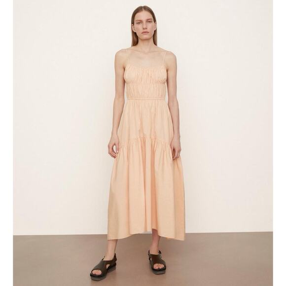 Vince Dresses & Skirts - Vince Ruched Tie Back Ruched Sleeveless Peach Midi Cami Dress